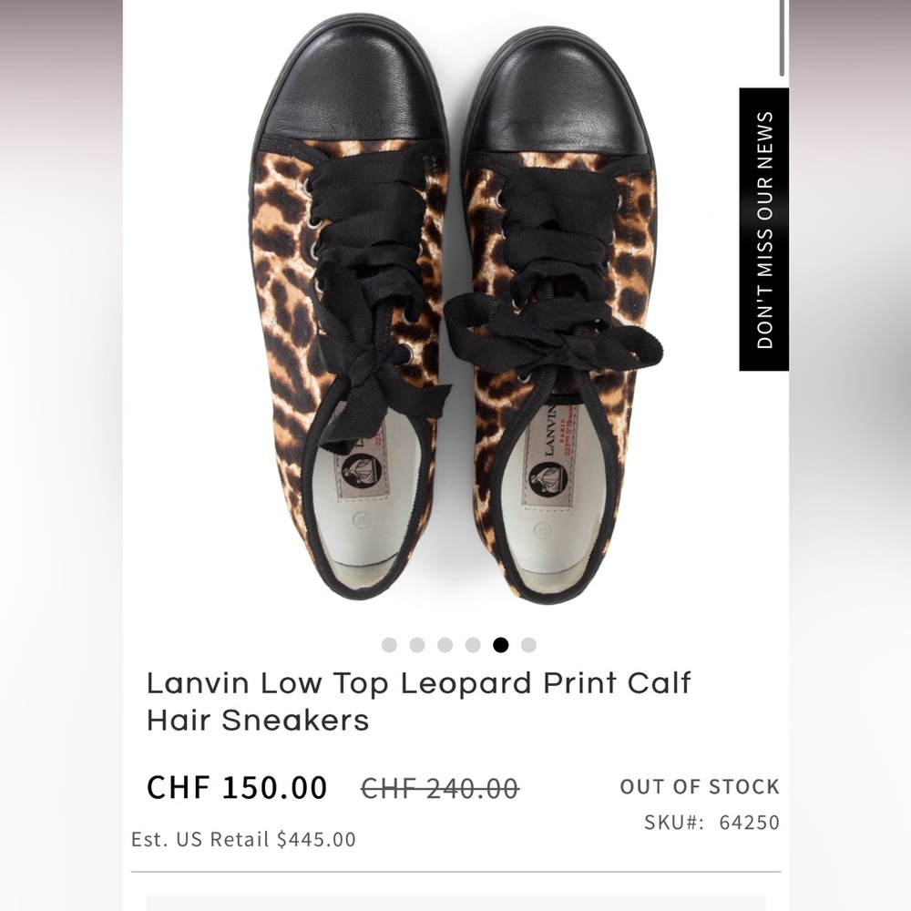 Lanvin Paris Low Top Leopard Print Calf Hair Women's Sneakers size 37 6.5 - Picture 2 of 6